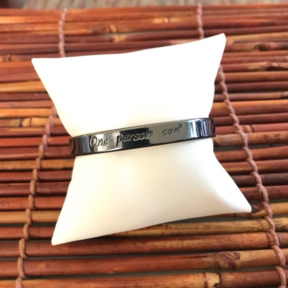 Mary Kay Inscribed Bangle Bracelet Gun metal color with clear crystals - Picture 2 of 5